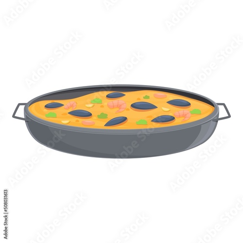 Paella food icon cartoon vector. Spanish cuisine. Seafood rice