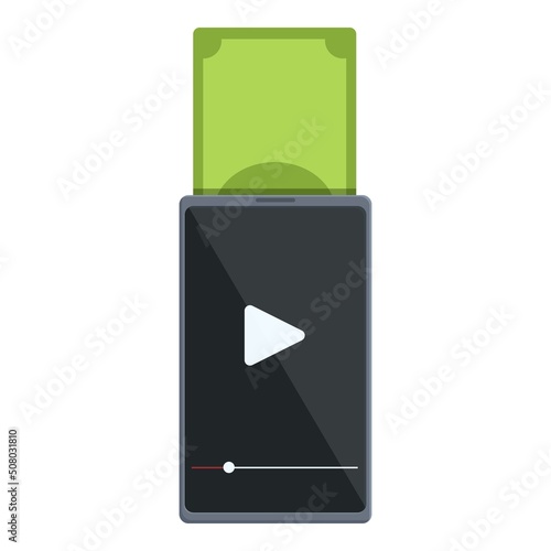 Video phone monetize icon cartoon vector. Lead profit. Income data