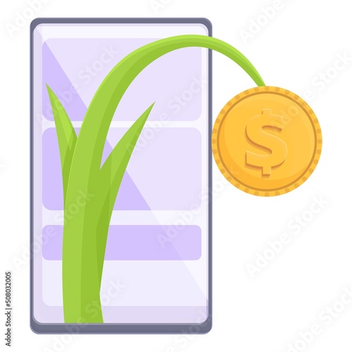 Take online coin icon cartoon vector. Money funnel. Profit check