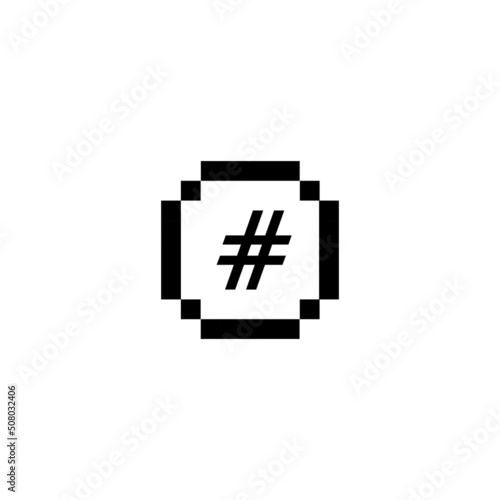 Hashtag circle. Pixel art 8 bit vector icon illustration
