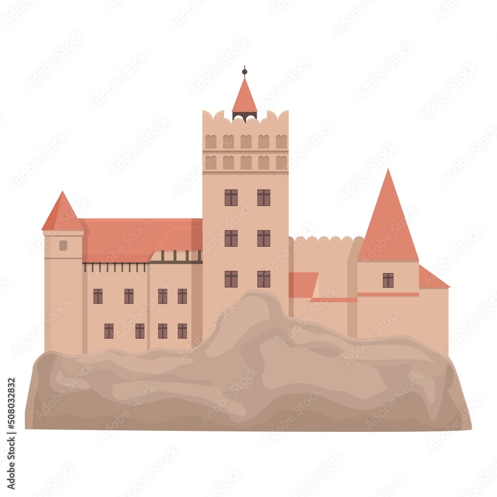 Romania dracula castle icon cartoon vector. Romanian flag. National travel