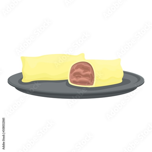 Travel meat roll icon cartoon vector. Romania flag. City tourism