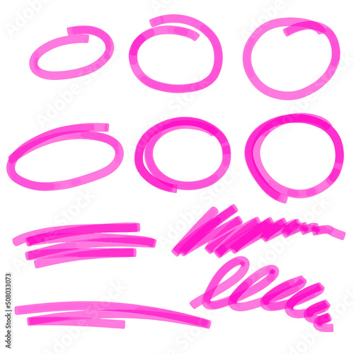Highlight circle frames set. Hand drawn marker pen doodle ovals. Ovals and ellipses line template. Vector illustration isolated on white background.