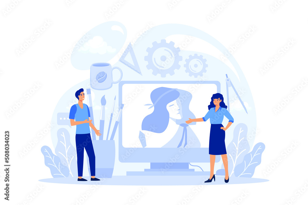 Graphic illustration designer, illustrator concept. Artist drawing picture for book and magazines, digital illustration for web sites and advertising. Creative profession. Isolated vector illustration Graphic illustration designer, illustrator concept. Artist drawing picture for book and magazines, digital illustration for web sites and advertising. Creative profession. Isolated vector illustration