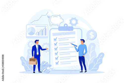 Bank credit. Finance management. Loan agreement signing. Mortgage money credit. Loan disbursement, quick loan service, easy credit program concept. Bright vibrant violet vector isolated illustration