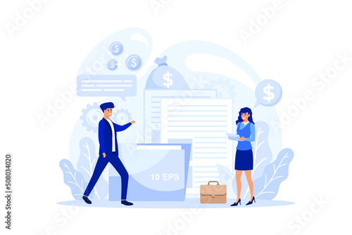  Loan disbursement, quick loan service, easy credit program concept. Bright vibrant violet vector isolated illustration developing format ilustration