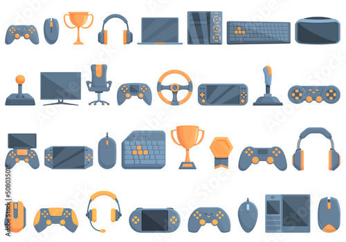 E-sports icons set cartoon vector. Game computer. Console video