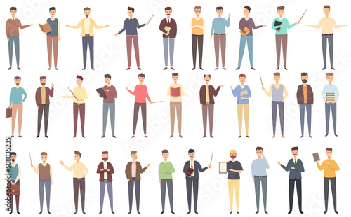 Male teacher icons set cartoon vector. Man lecture. Old professor