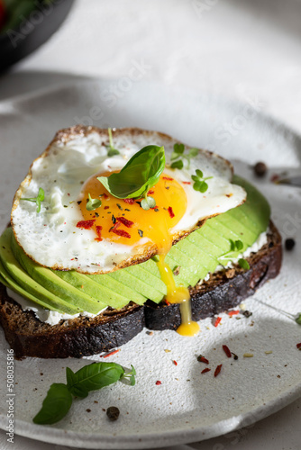 Sandwich with avocado and fried egg