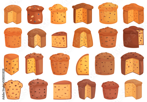 Panettone icons set cartoon vector. Bake bread. Food grain