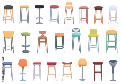 Bar stool icons set cartoon vector. Chair bench. Club furniture photo