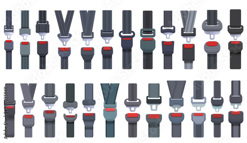 Seat belts icons set cartoon vector. Safety drive. Safe car