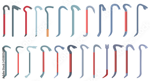 Crowbar icons set cartoon vector. Breaking burglar. Carpentry construction