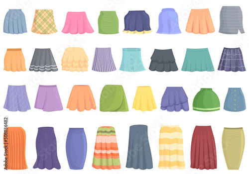 Skirt icons set cartoon vector. Clothes apparel. Mini short