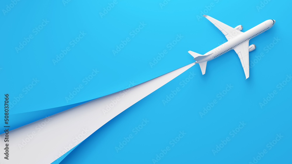 A toy airplane on a blue paper background, with white copy space