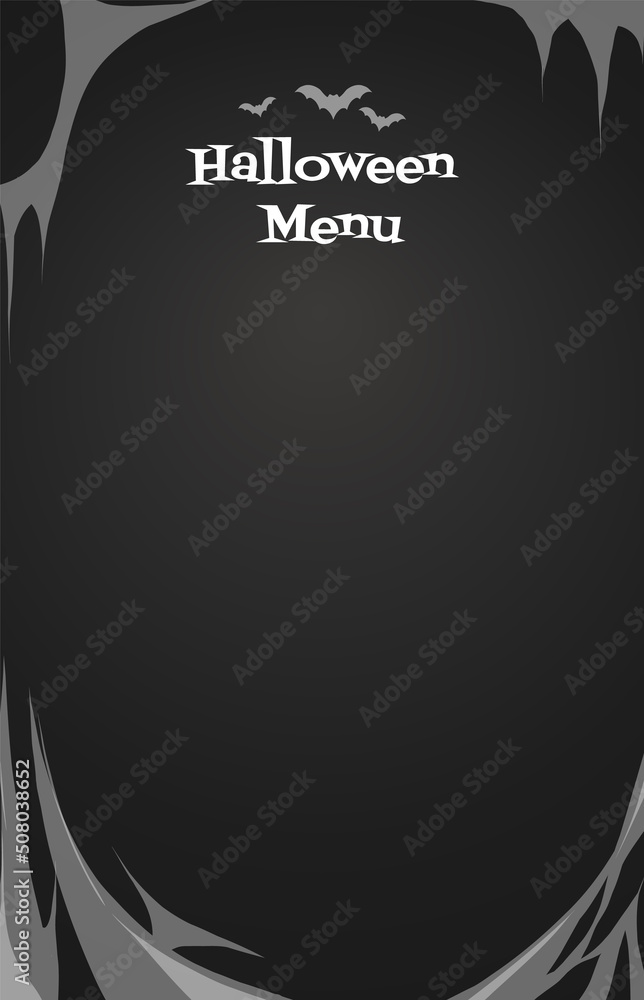 Halloween menu template. Chalkboard imitation with web in flat, cartoon style