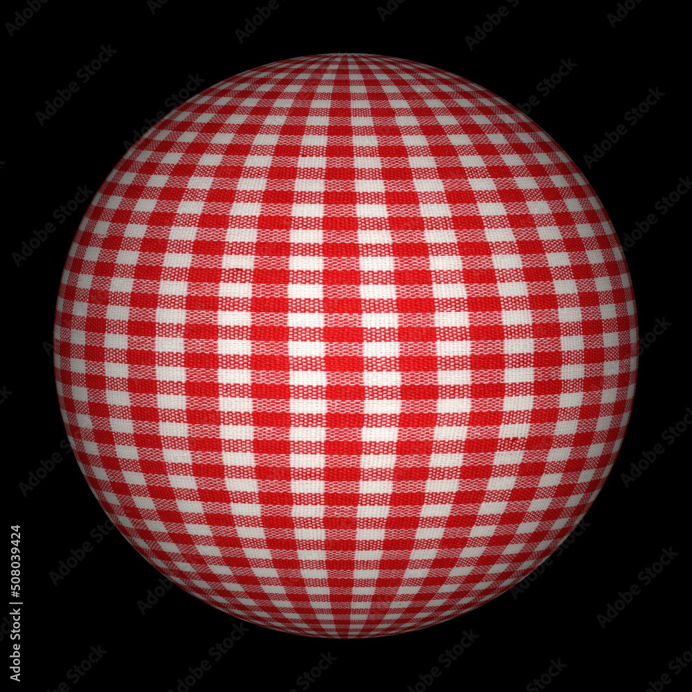 chequered red fabric sphere black background chequered red fabric sphere black background