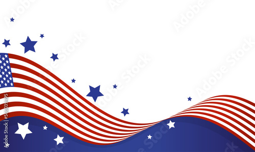 A red white and blue American flag wave background with stars and copy space
