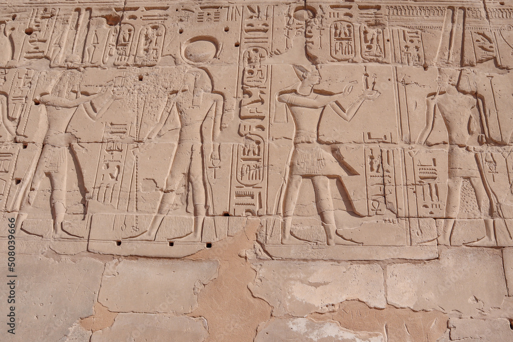 Hieroglyphics in the temple of Karnak in Luxor.