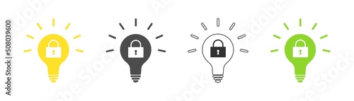 Lock icon in light bulb set. Vector.Lock icon in light bulb set. Vector.
