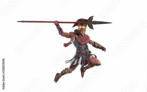 spartan,gladiator with spear isolated on white background
