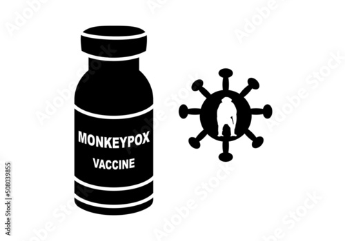 Símbolos de la vacuna de la viruela del mono en blanco y negro sobre fondo blanco