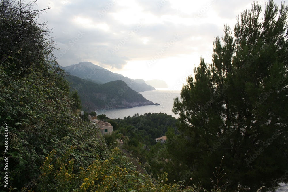 View over the northwest cliffs of the Tramuntana mountains on the Balearic island of Mallorca, spain - Blick über die nordwestliche Steilküste des Tramuntanagebirges auf der Baleareninsel Mallorca