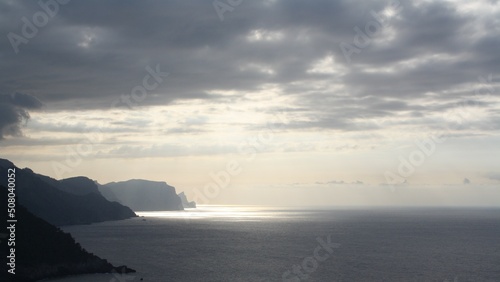 View over the northwest cliffs of the Tramuntana mountains on the Balearic island of Mallorca, spain - Blick über die nordwestliche Steilküste des Tramuntanagebirges auf der Baleareninsel Mallorca