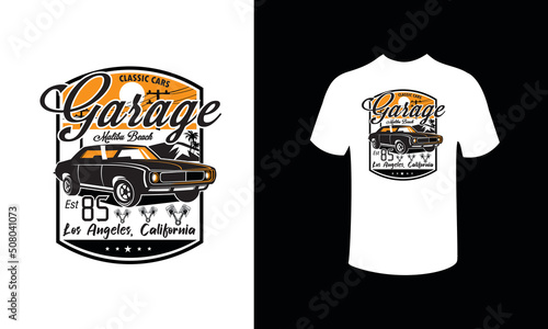 beach shirt design of classic american muscle car
