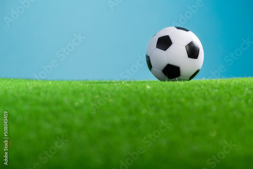 Classic football ball on a green grass. © dimasobko