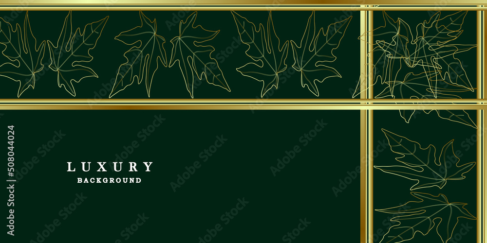 Naklejka premium Luxury green gold background with leaves