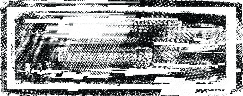 Glitch distorted geometric shape . Noise destroyed logo . Trendy defect error shapes . Glitched frame .Grunge textured . Distressed effect .Vector shapes with a halftone dots screen print texture. Glitch distorted geometric shape . Noise destroyed logo . Trendy defect error shapes . Glitched frame .Grunge textured . Distressed effect .Vector shapes with a halftone dots screen print texture.