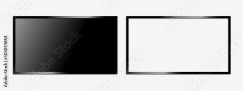 Modern TV set on a transparent background. Vector realistic tv template. Modern TV monitor. Vector illustration EPS 10