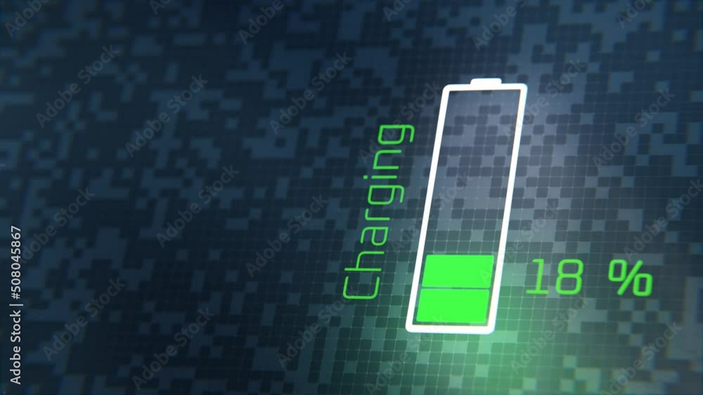 The battery charges quickly. The concept of fast charging. Battery fast