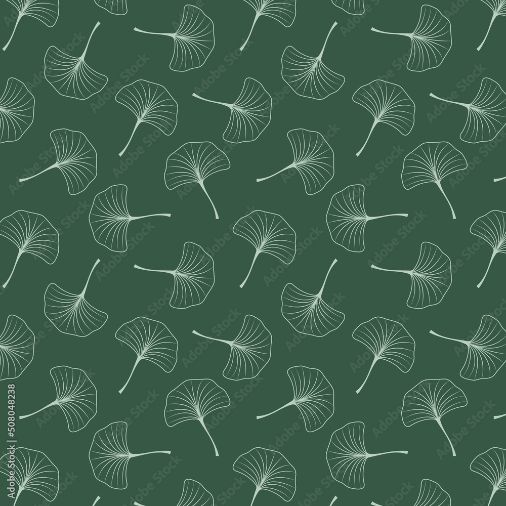 Fototapeta Ginkgo symbol. Cartoon flat green ginkgo biloba leaf isolated on green. Leaflet organic icon. Cosmetics and medical plant icon. 