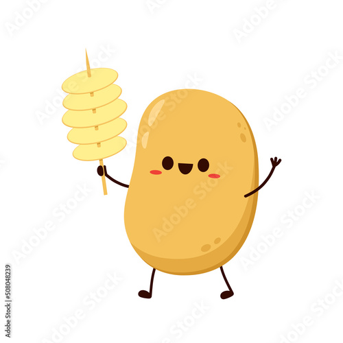 Potato mascot. Twisted spiral chips. Vector tornado potato. Illustration fast food.