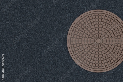 Concept of safety. Concept of safety, safety cannot be half or partially, only completely. Completely closed cover of a sewer manhole, top view, 3D illustration.