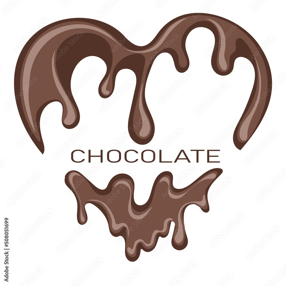 Chocolate splash heart. Melted chocolate syrup on white background. Liquid chocolate on a white background. Hand drawn Vector illustration. Chocolate splash heart. Melted chocolate syrup on white background. Liquid chocolate on a white background. Hand drawn Vector illustration.