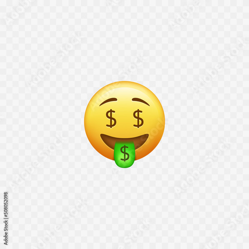 Money emoji. Dollar sign. Face with money symbol. Vector