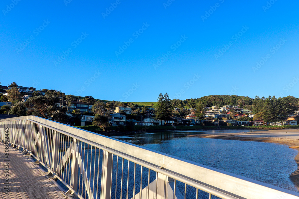 Pedestrian bridge over crooked river at Gerroa South Coast NSW 