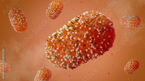 Monkeypox virus, one of the human orthopoxviruses, background banner format abstract 3D Render photo