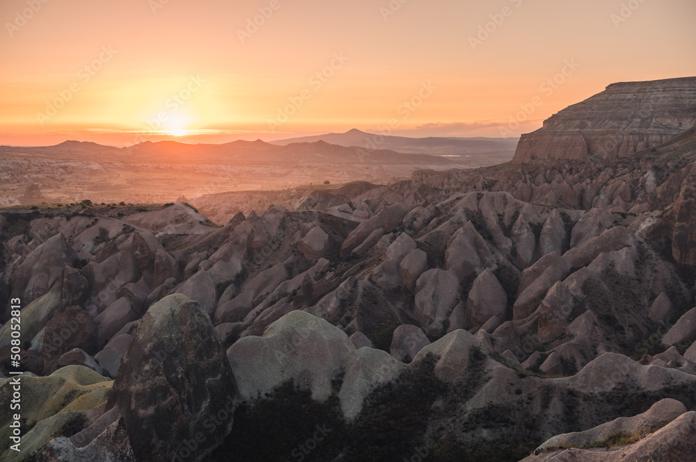 sunset at Panorama Viewpoint in Rose Valley, Cappadocia