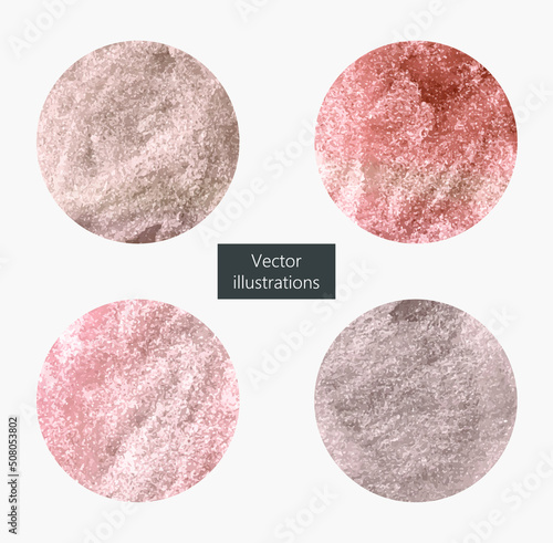 Vector abstract rose gold round stains on light gray background for your design