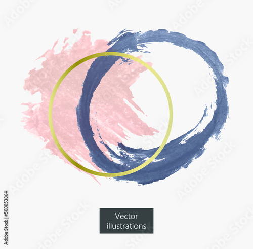 Vector abstract gold, blue and pink stains on light gray background for your design