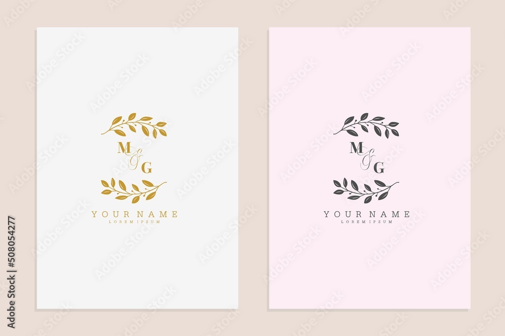 MG initial wedding floral simple modern vector graphic template - obrazy, fototapety, plakaty 