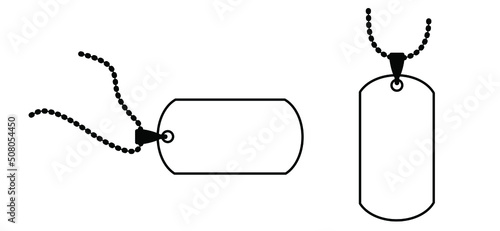 Army soldier military badge name label. Engraved pendant for identification, blood type. Vector cartoon identity labels. Pair of dog tags or identity. dogtags or id tag icon or pictogram.