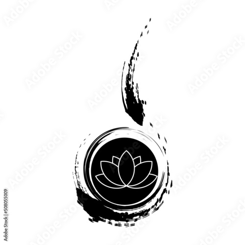 Abstract sign of nature with lotus flower inside. Brush stroke design.