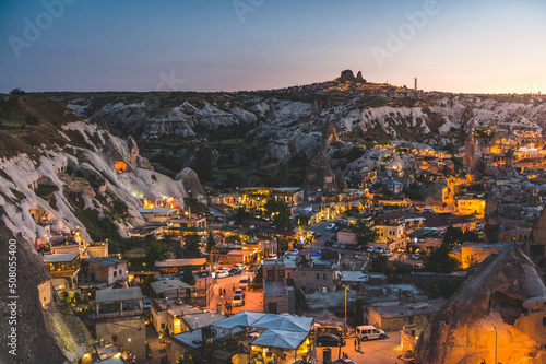 the city of Göreme at dusk in Cappadocia