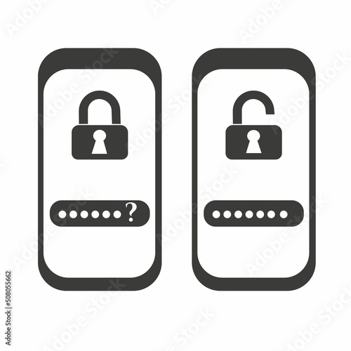 Forgot the password to unlock the phone, to log in. Vector illustration isolated on white background