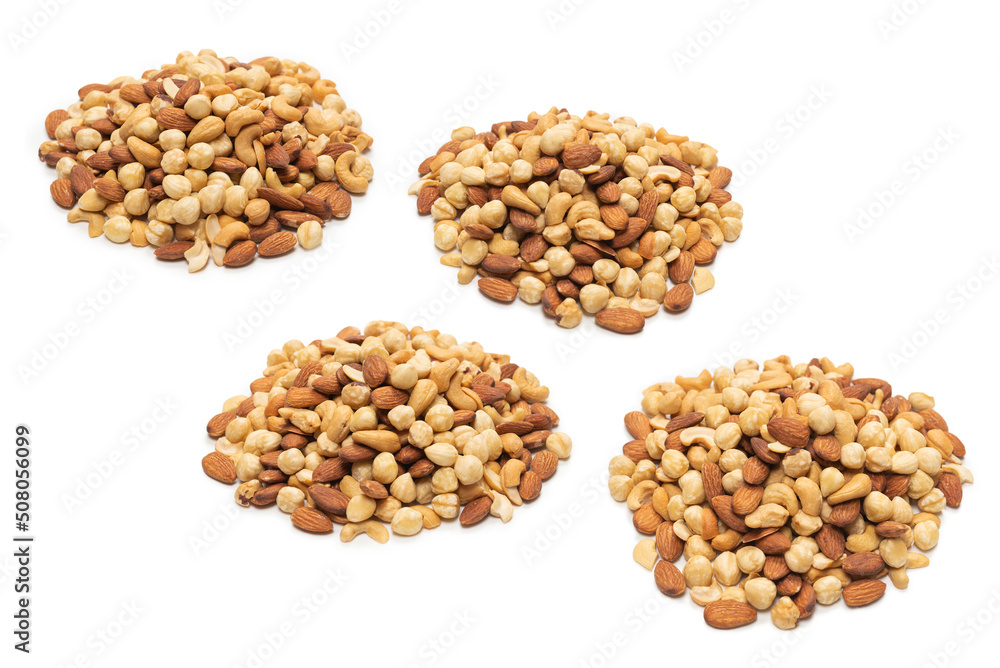 Mix of nuts isolated on white background. Top view. Mix of nuts isolated on white background. Top view.